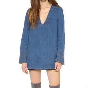 Free People Deep V Denim Mini Dress